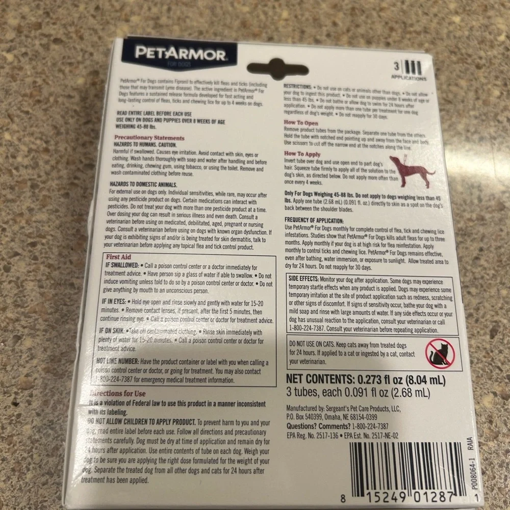 PetArmor Flea & Tick Preventative for Large Dogs 3 pack NWT